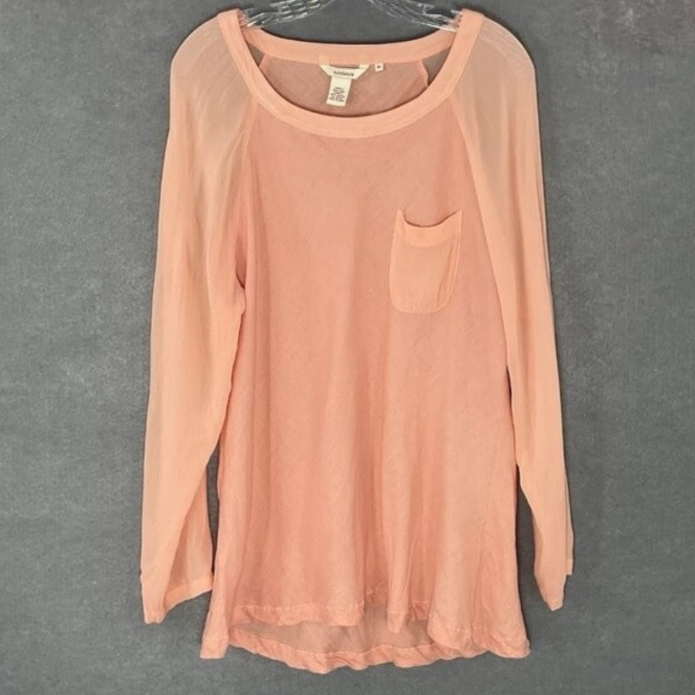 Sundance Linen Peach Sheer Long Sleeve Top Sz XS